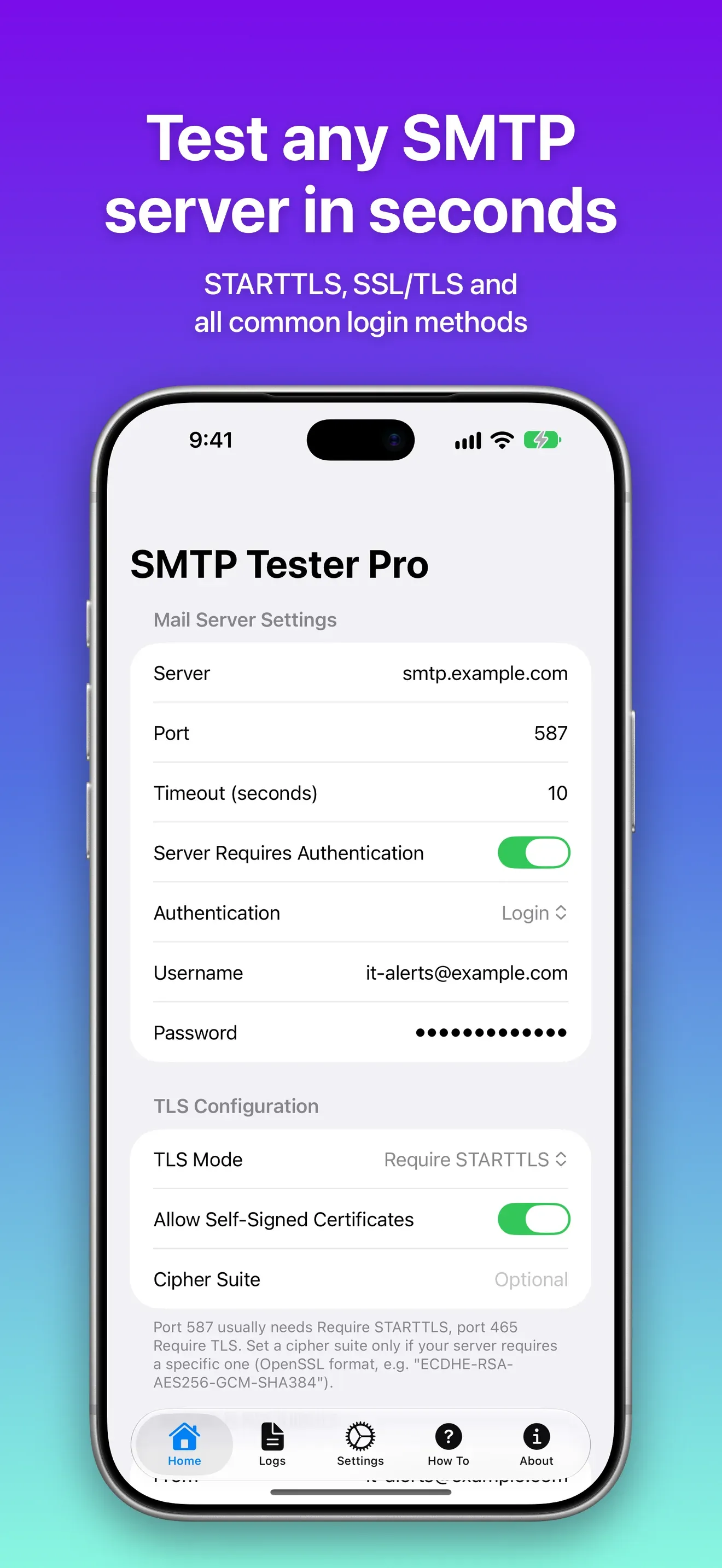 Mail server settings with port
