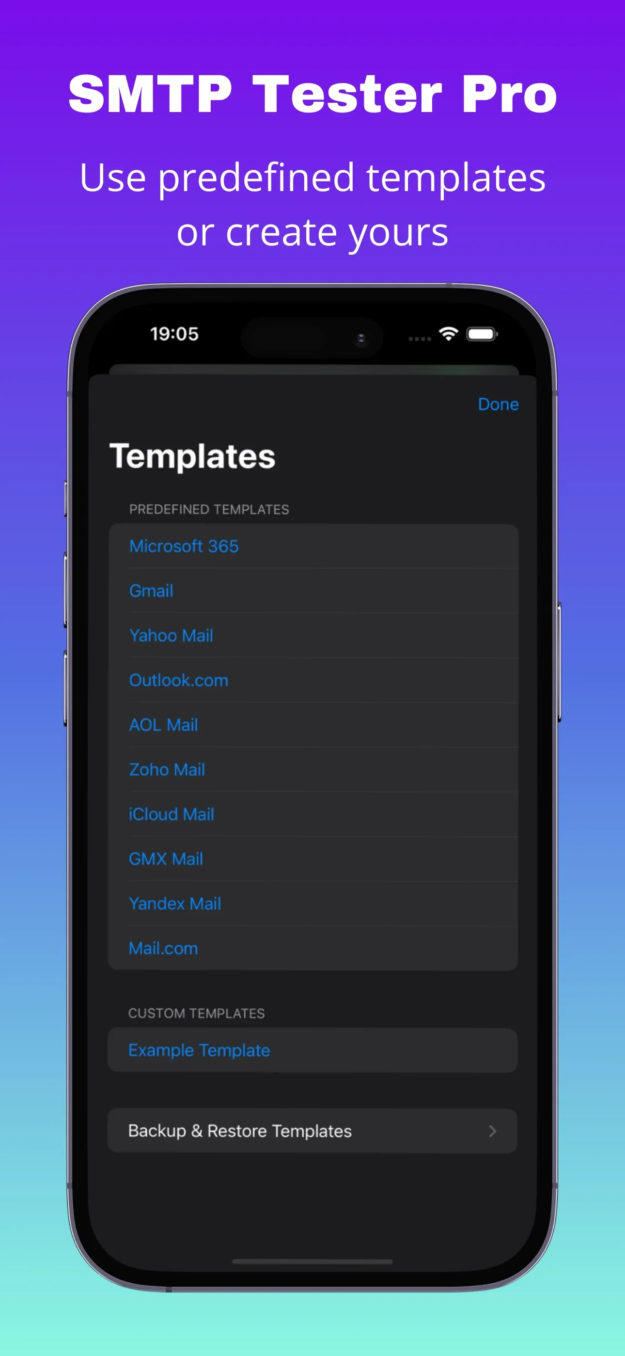 Predefined templates list including Microsoft 365