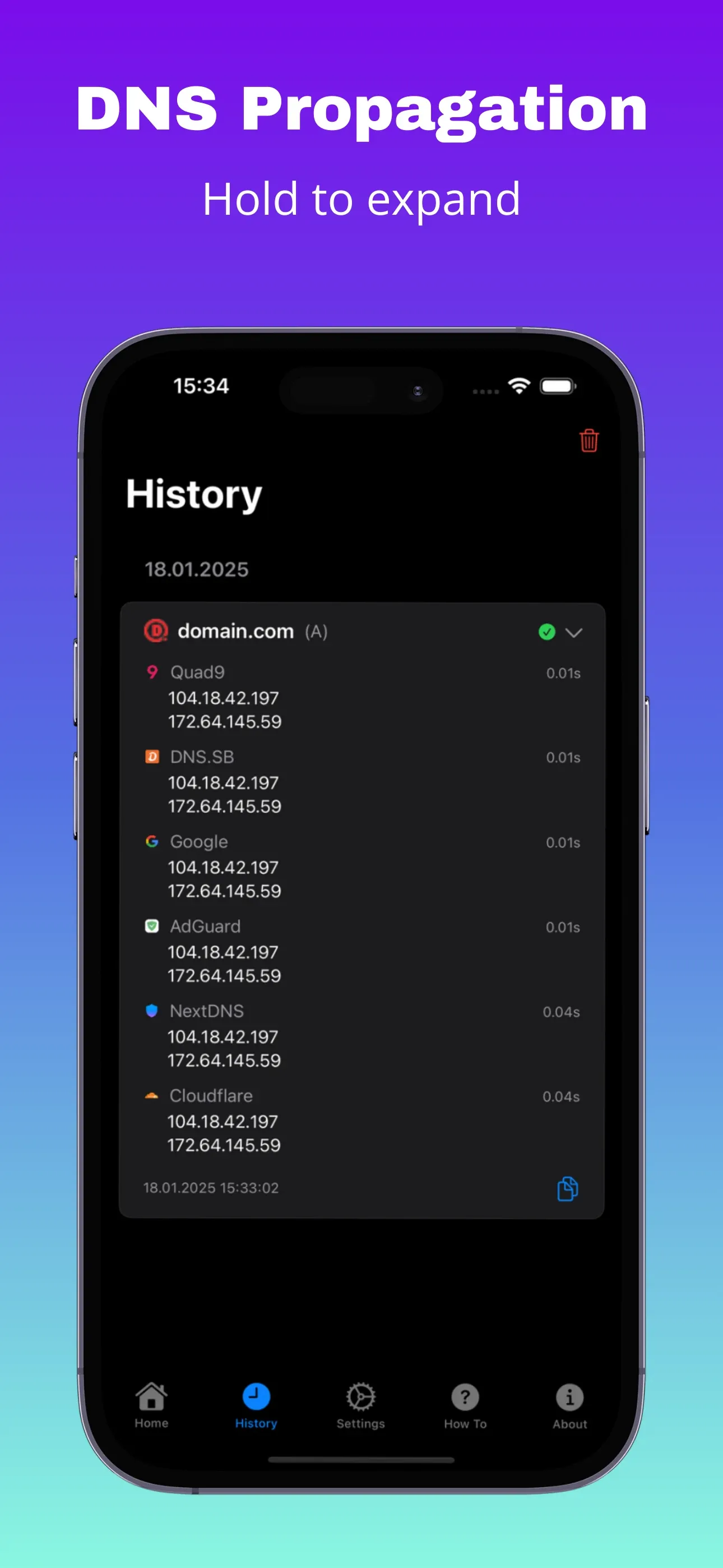Expanded history entry showing per-provider response details