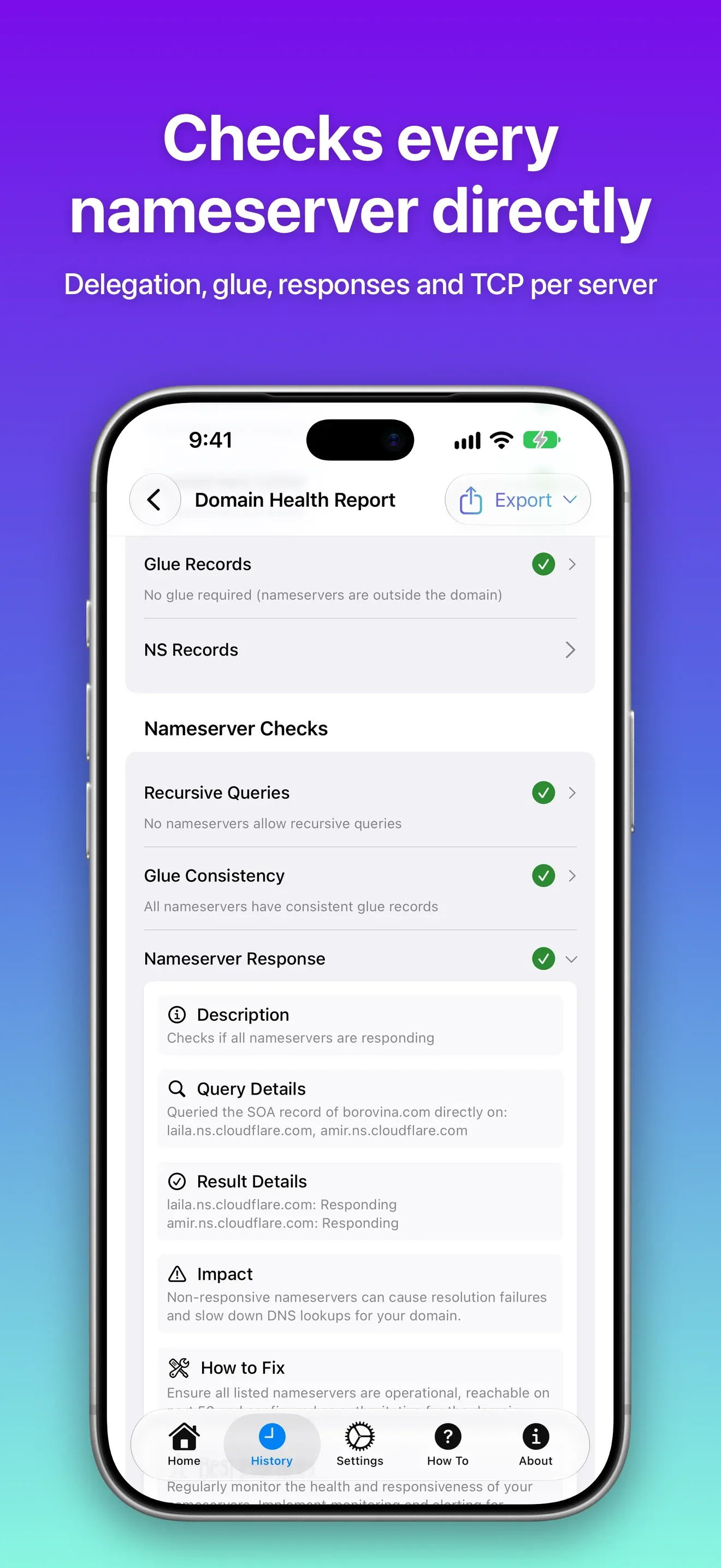 Nameserver checks with recursive queries