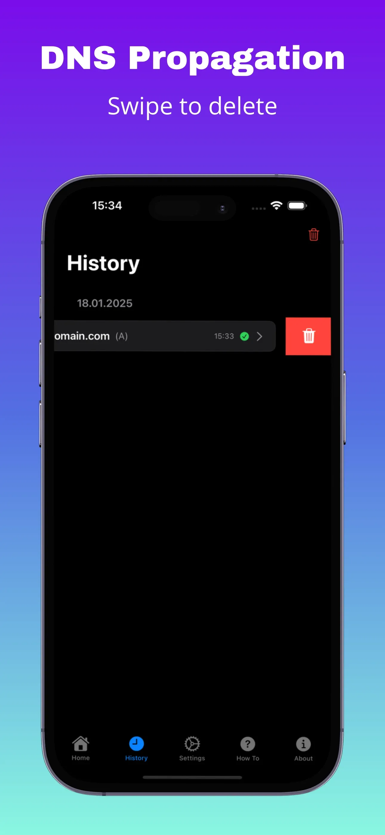 Swipe-to-delete action on a history entry