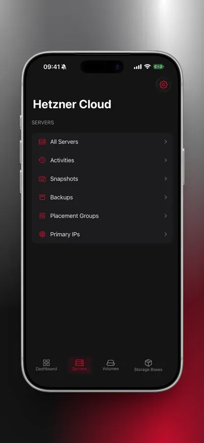 Hetzner Cloud menu with Servers