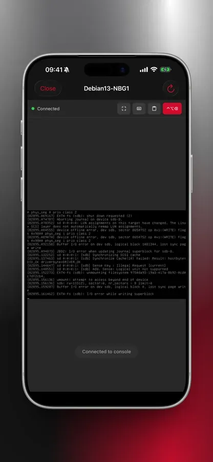 VNC console connected to a server