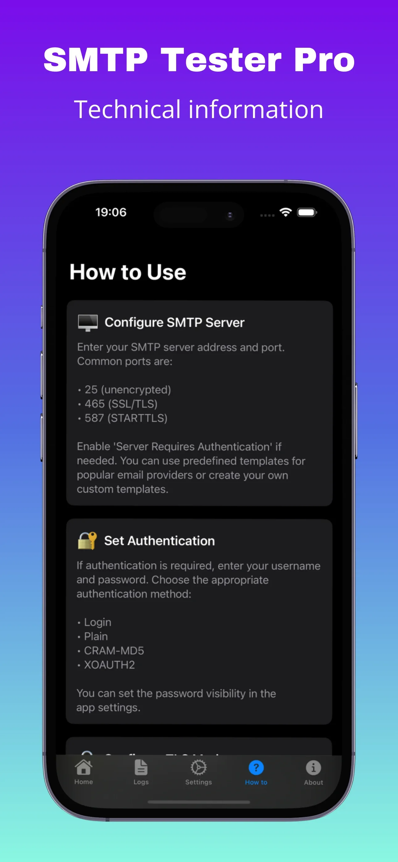 How-to guide with SMTP port reference and authentication methods