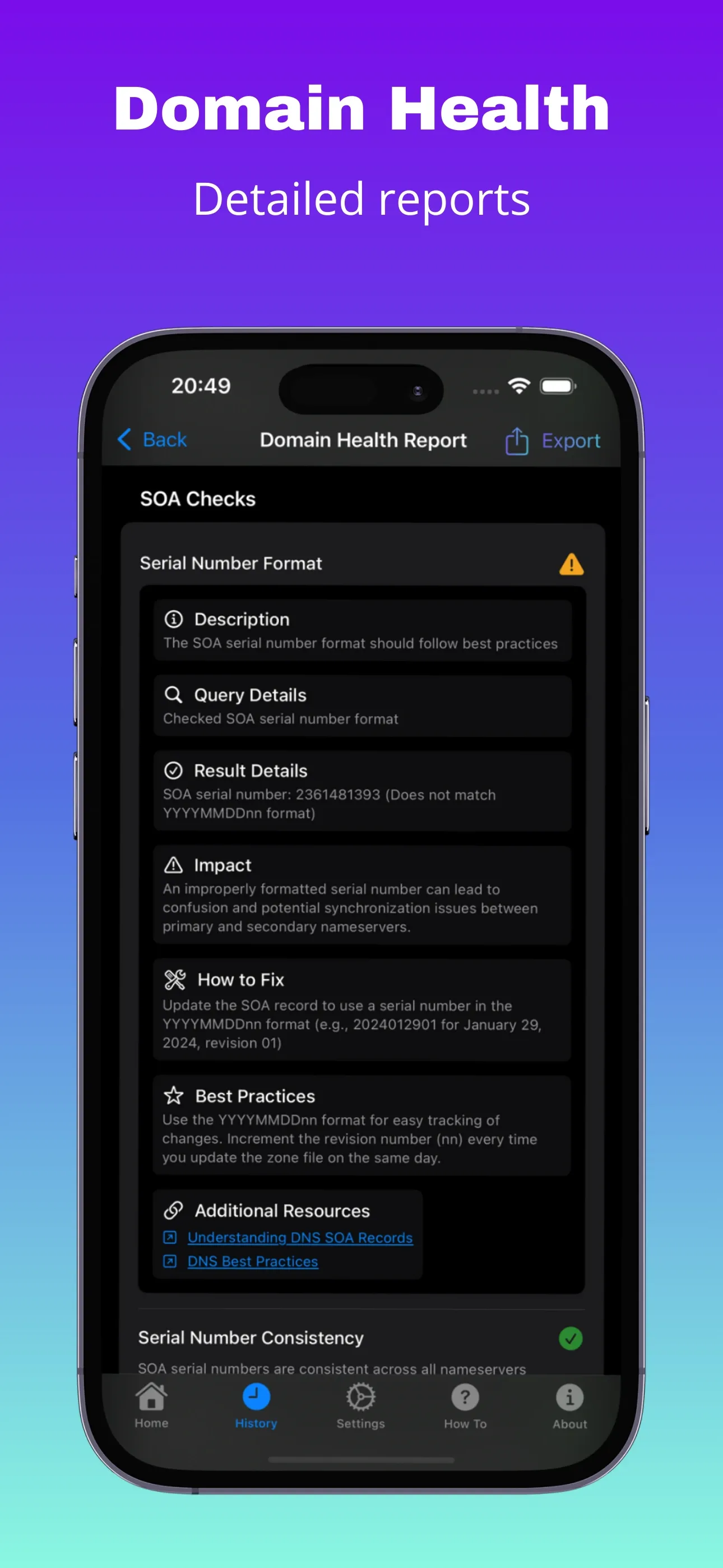 Detailed check view with description